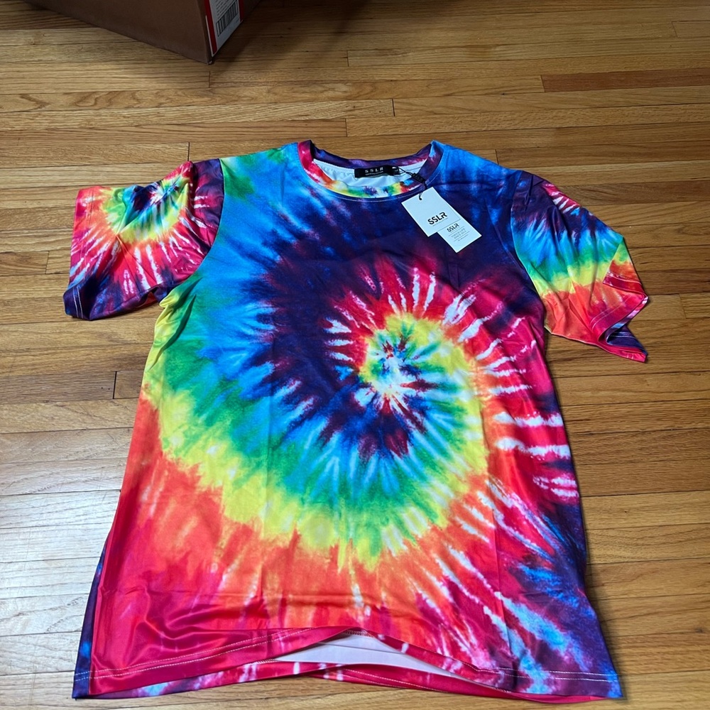 SSLR mens large rainbow tye dye shirt dri-fit athletic wear top